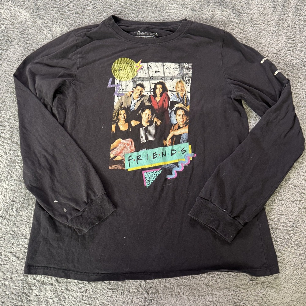 Friends Junior M 7/9 Long Sleeve Graphic T-Shirt Black Cotton 90s Retro Cast